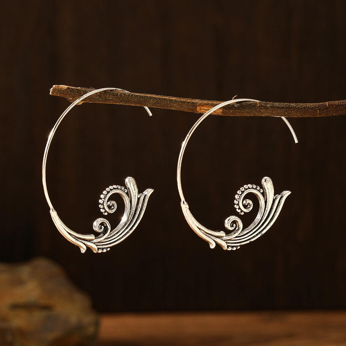 Retro Earrings Ancient Silver